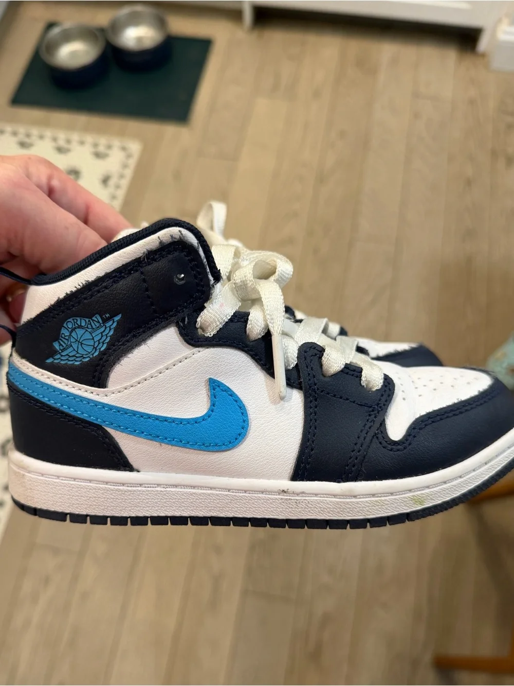 Jordan Kids' High-Top Sneakers in White, Navy & Bright Blue Kids 13